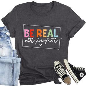 Be Kind Shirt for Women Be Real Letter Print T-Shirt Funny Kindness Matter Tee Top (Gray, XXL)