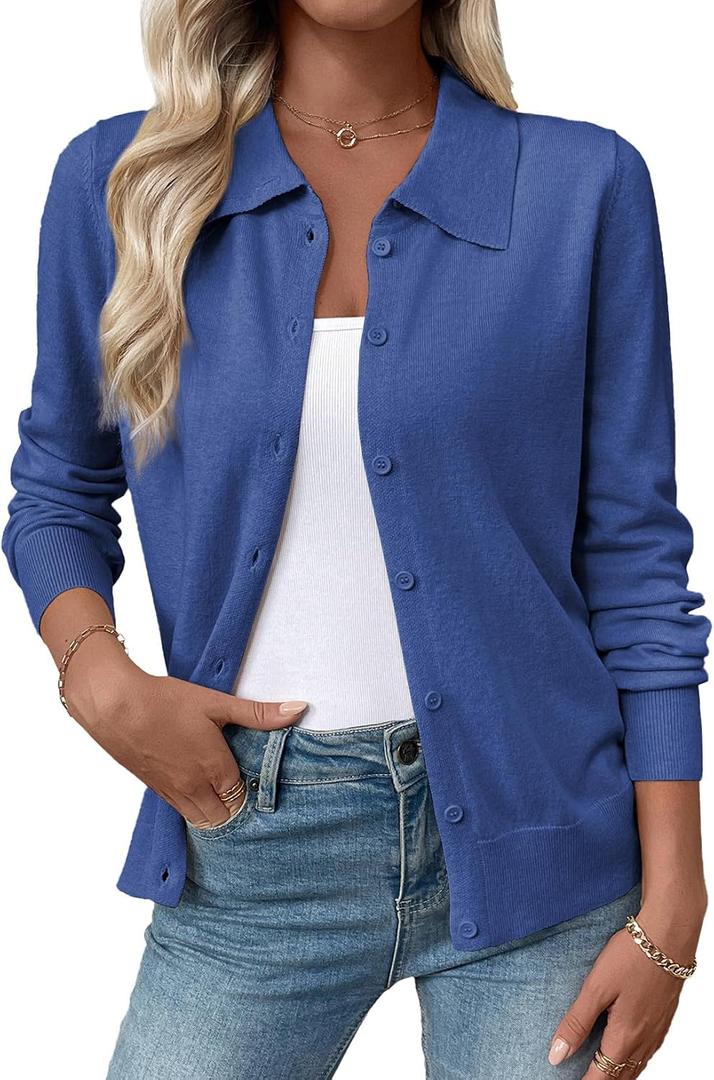 EVALESS Cardigan Sweaters for Women Wool Blend Lightweight Trendy Long Sleeve Lapel Collar Button Down Sweater Cardigans, M