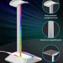 New Bee RGB Headphone Stand with 1 USB-C Charging Port and 1 USB Charging Port, Desk Gaming Headset Stand with 7 Light Modes and Non-Slip Rubber Base Suitable for All Earphone Accessories (Silver)