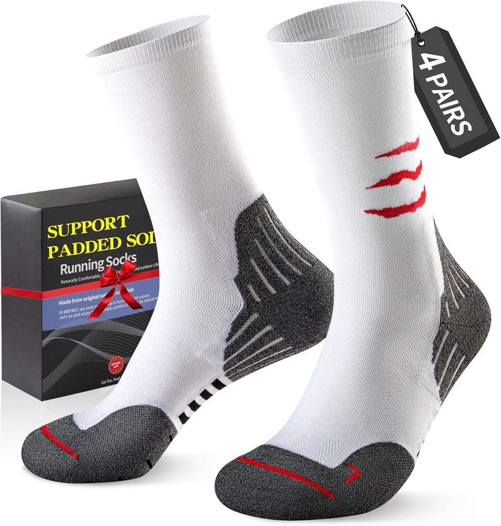 Crew Compression Socks for Men Women - Mild Support, Wicking Cushioned Compression Running Socks for Sport Basketball (White)