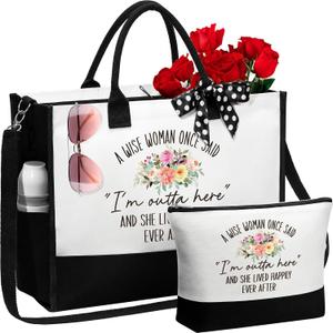 Retirement Gifts for Women 2026, Best Cool Retirement Gifts for Coworker Teacher Nurses Boss Friends Mom Grandma Retirees, Funny Retired Gift Farewell Going Away Gift -Canvas Tote Bag & Makeup Bag Set