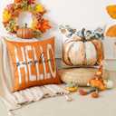 3 x Artscope Fall Decorative Throw Pillow Covers 18x18 Inch Set of 4, Hello Happy Autumn Pumpkin Maple Leaves Harvest Outdoor Farmhouse Pillow Cases for Home Sofa Couch-Orange A