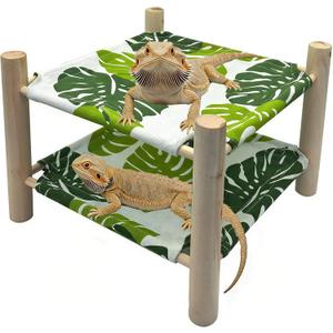 Tfwadmx Bearded Dragon Bed Double-Layer Wood Reptile Lizard Lounger Sleeping Hammock Tank Habitat Accessories for Leopard Gecko Snake Lizard or Other Small Animal