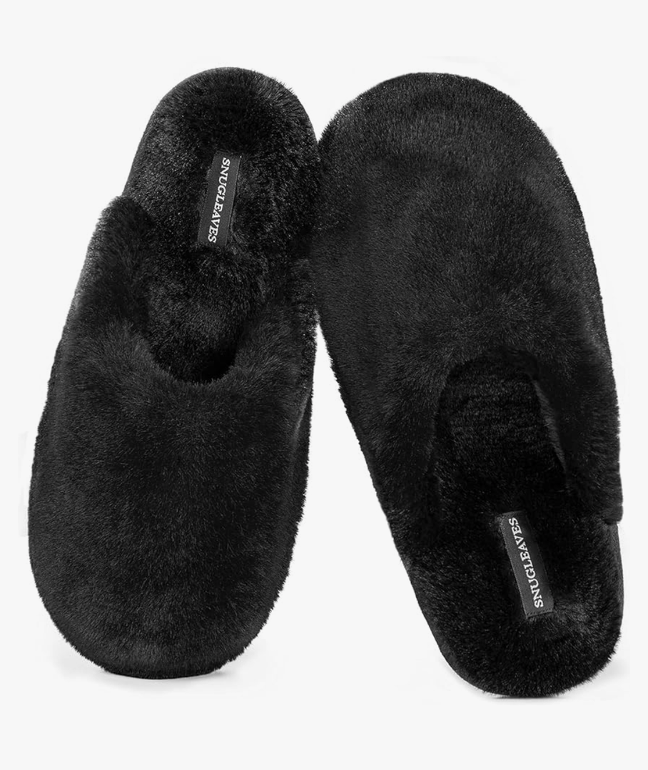 Snug Leaves Women's Fuzzy Scuff Slippers Soft Comfy Memory Foam Non-slip Indoor House Shoes, Size 7-8
