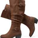 Luoika Women's Extra Wide Calf Low Heel Knee-High Boots (Tan 102, 11.5
XW
)