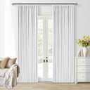 Snow White Pinch Pleated Blackout Linen Curtains 86 Inches Long for Bedroom Pleated 100% Black Out Drapes with Liner Modern Farmhouse Extra Long 86 Inch Window Curtain Panel for Living Dining Room