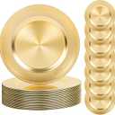 LIYH 24 Pcs Plastic Round Charger Plates 13'' Gold Charger Plates Chargers for Dinner Plate Great for Table Setting Wedding Party Decoration