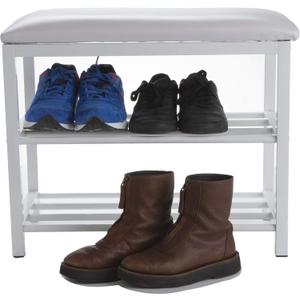 Mind Reader Shoe Bench, Shoe Organizer, Shoe Rack, Padded Bench, Storage, Entryway, Metal, 23.5" L x 11.8" W x 19.88" H, White