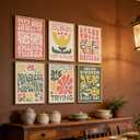 6 Piece Boho Positive Affirmation Wall Art - Motivational Quotes Decor for Bedroom, Living Room & Office - Retro Floral Typography Posters with Unframed, You Are Capable Inspirational Wall Decor