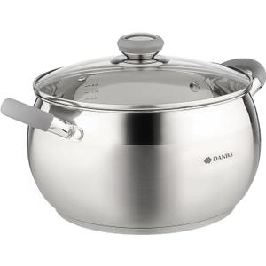 Daniks Modern 7 Quart Stainless Steel Stock Pot with Glass Lid, Tri-Ply Bottom for Even Heating, Induction Compatible, Dishwasher Safe, Heatproof Handles