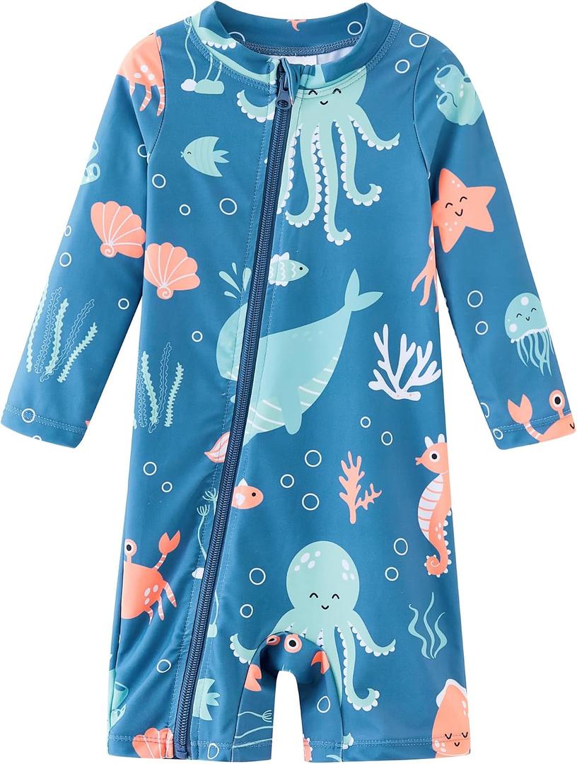 UMELOK Baby Boy Swimsuit UPF 50+ Sun Protection Rash Guard Swimwear (Blue)