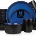 Stone Lain Albie Stoneware 16-Piece Modern Dinnerware Set, Kitchen Plates and Bowls Sets, Dish Set for 4, Blue and Black (16 Piece - Service for 4, Blue and Black)