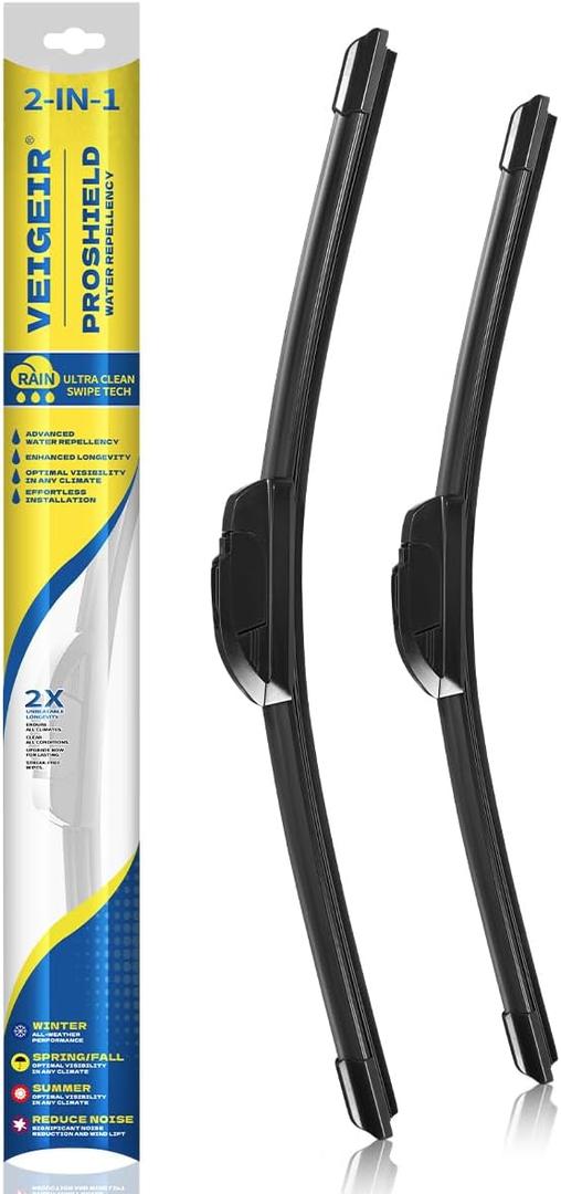 VEIGEIR 22inch  2 Pack Windshield Wiper Blades for My Car Universal J/U Hook OEM Quality Automotive Replacement Front Blades 2 Pack