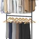 Sywhitta Double Rod Clothing Garment Rack, Rolling Coat Hanger with Bottom Mesh, Clothing Rack for Hanging Clothes, Coats, Skirts, Sweaters, Black