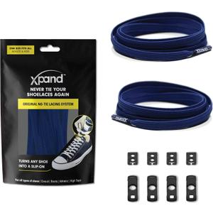Xpand No Tie Shoelaces for Adults & Kids - Stretch Elastic Shoe Laces for Sneakers | Stretchy Tieless Shoe Strings (52-inches, Navy Blue)