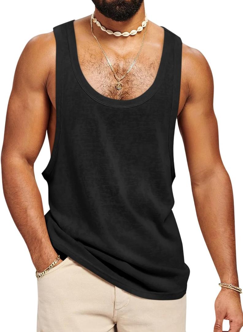 Runcati Mens Workout Tank Tops Sleeveless Shirt Muscle Gym Bodybuilding Fitness Training Loose Fit T Shirts (Black, M)