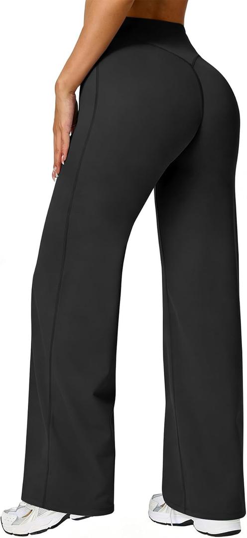 Comper Wide Leg Yoga Pants for Women Athletic Straight Leg Pants High Waist Sweatpants Workout Casual Loose Trousers（Black-S）