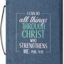 Christian Art Gifts Men/Women's Bible Cover I Can Do All Things Philippians 4:13, Blue/Turquoise Canvas, Large