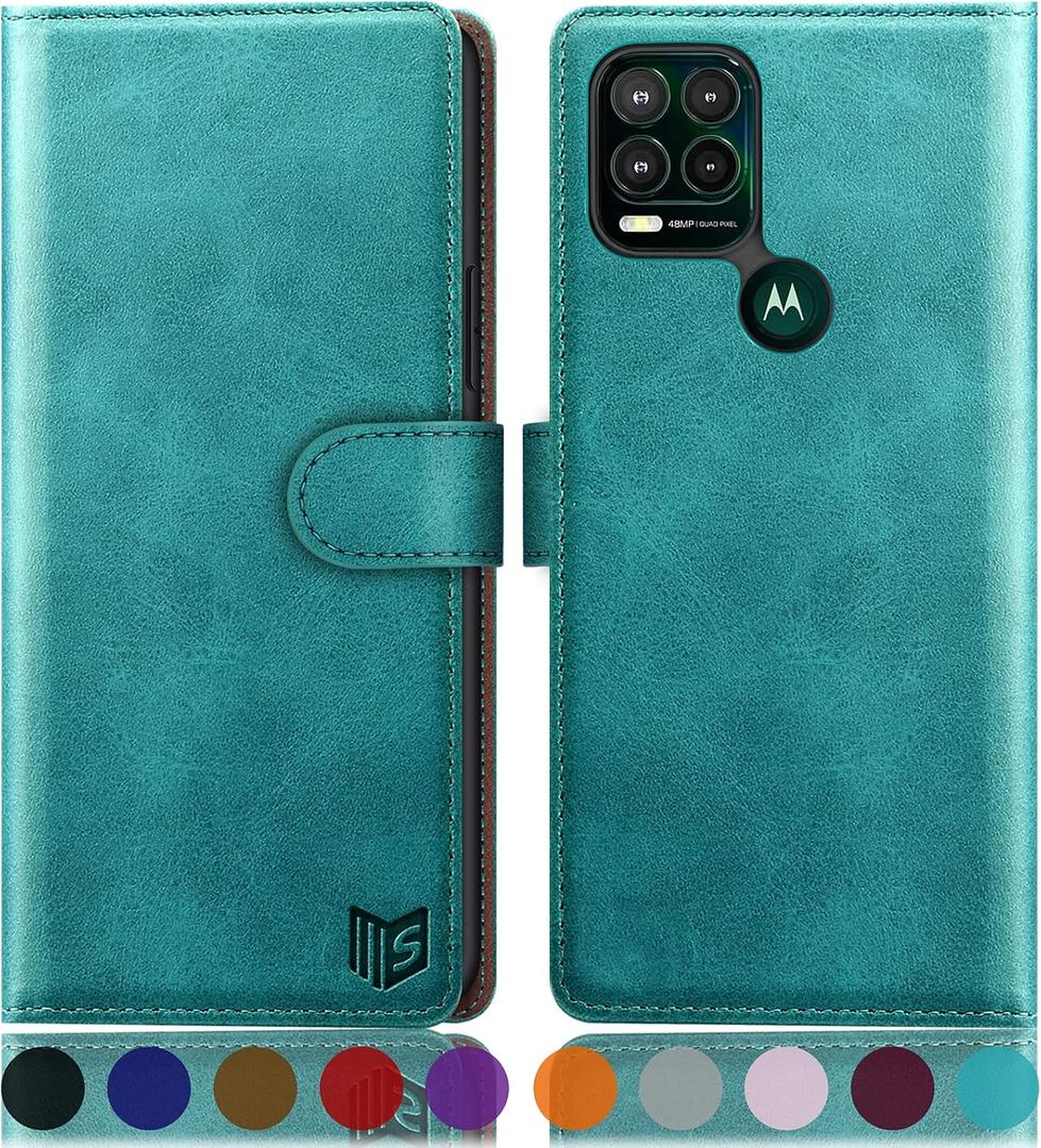 SUANPOT Moto G Stylus 5G Flip Wallet Case, RFID Blocking Cellphone Case for Women Men, Blue Green, Heavy Duty Protection, Kickstand, Card Slot, Shockproof PU Leather Cover