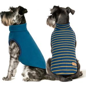 KYEESE 2Pack Dog Sweater Warm Dogs Clothes Pets Sweatshirt Soft Turtleneck Small Pets Sweaters Pet Coats Stretchy Dog Sweaters for Small Dogs Male (Large (12-18lbs), 2# Stripe+Navyblue)