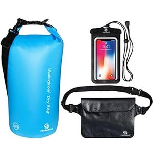 Freegrace Waterproof Dry Bags Set of 3 Dry Bag with 2 Zip Lock Seals & Detachable Shoulder Strap, Waist Pouch & Phone Case - Can Be Submerged Into Water - for Swimming (Sky Blue, 10L)