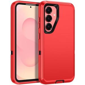 Casenplaza for Samsung Galaxy S25 Case Heavy Duty Protective Shockproof Dropproof 3-Layer Full Body Protection [Without Screen Protector] Tough Rugged Case for Galaxy S25,Red/Black
