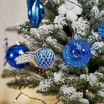 Poen 8 Pcs 4" Christmas Ball Ornaments Christmas Tree Hanging Decorations Xmas Plastic Shatterproof Colorful Ornaments Set with Rope for Holiday Party ... (Blue Silver)