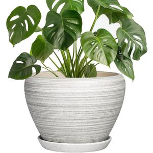 Indoor Plant Pots 8 Inch, Ceramic Plant Pots, Textured Grey