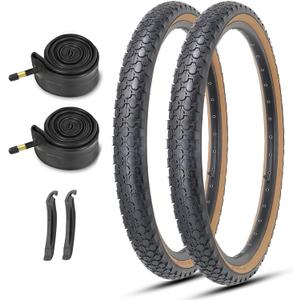 MOHEGIA 24/26 Inch Cruiser Bike Tires Set: 24x2.125/26x2.125 Inch Classic Folding Bicycle Tires,and Pair Inner Tubes with Tire Levers for Beach Cruiser City Bikes