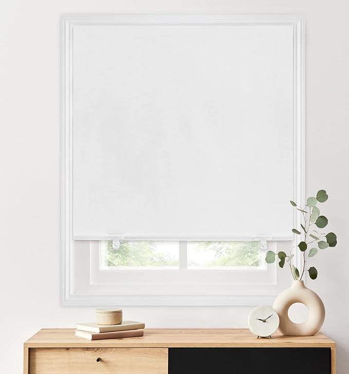 100% Blackout Roller Shades, No Tools No Drill Cordless Blinds for Windows, Thermal Insulated UV Protection Privacy Window Shades for Bedroom (36''W x 72''H, White)
