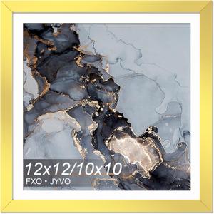 Fxojyvo 12 x 12 Frame Gold, Display Picture 10x10 with Mat or 12x12 Without Mat, Wall Hanging Large Picture Frame for Diamond Art Painting 30x30 cm - 1 Pack