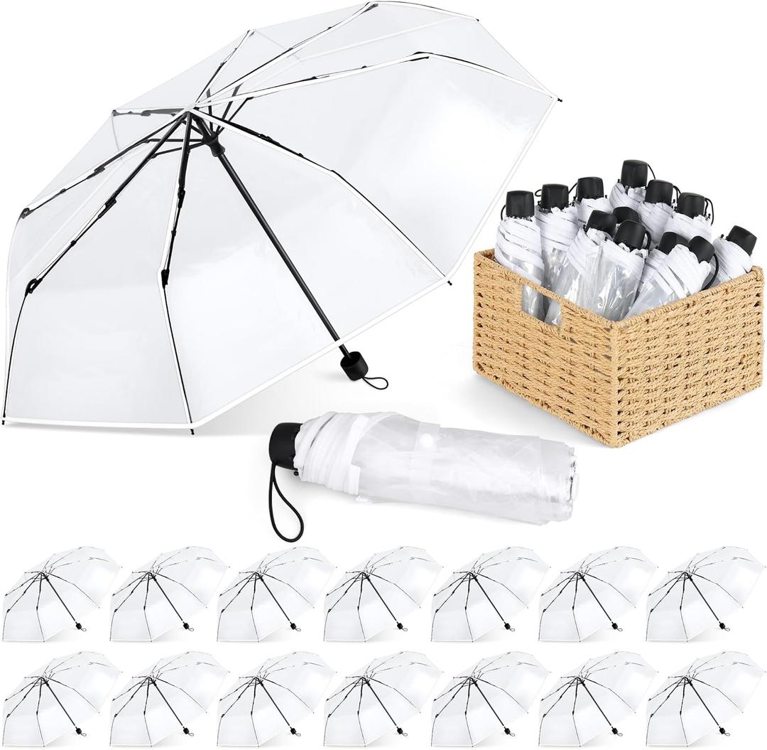 Aodaer 15 Pieces Clear Wedding Umbrellas 40 Inch Foldable Lightweight Transparent Umbrella with Storage Box Automatic Open Close Windproof Stick Travel Umbrella for Adult Outdoor Wedding