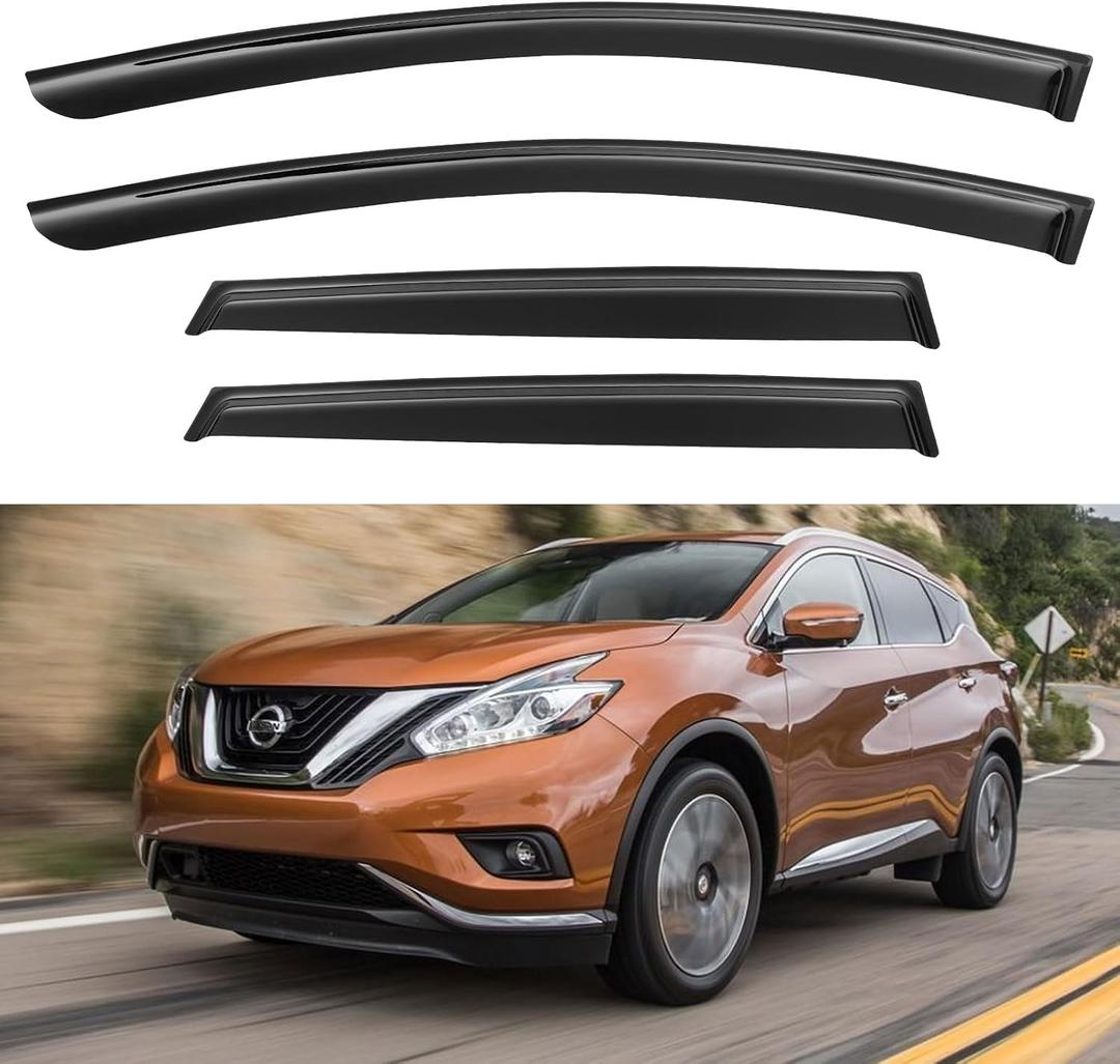 Window Visors Rain Guards for 2015-2024 Nissan Murano, Out-Channel Window Vent Wind Deflectors Visors Shades for 15-24 Murano S SV SL Platinum, Tape-on