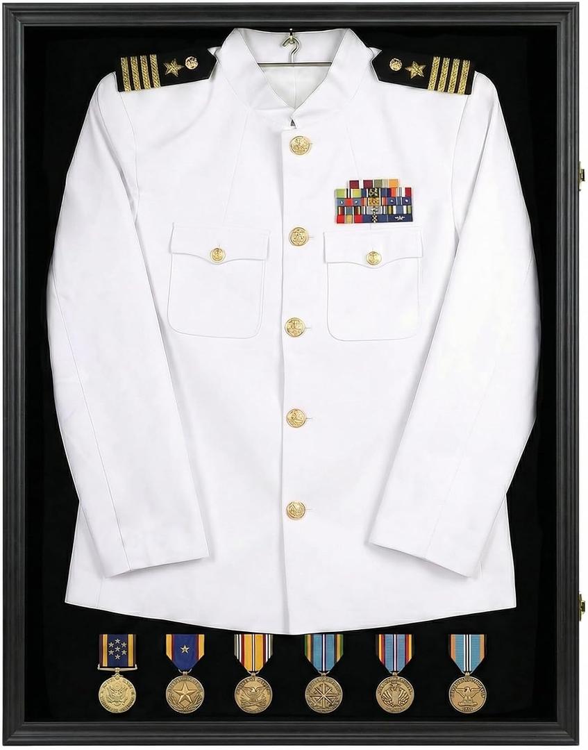 Military Uniform Display Case: Memorial Shadow Box with Acrylic Surface & Hanger & Lock, Police Uniform Display Frame, Large Display Case for Graduation or Baskrtball Uniform, 37"L x 26.5"W x 2.7"H
