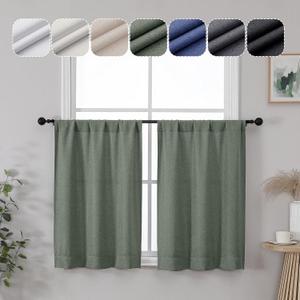 Lecloud Estelle 36 Inch Sage Green Curtain Tiers, Light-Filtering Short Curtains, Farmhouse Window Treatments, Herringbone Textured Curtains Rod Pocket (Each 30 W x 36 L, 2 Panels Set, Sage Green) (30"W x 36"L (Pack of 2))