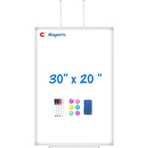 Magnetic Dry Erase Board for Doors, 30x20 Inch Whiteboard with Adjustable Long Arm Hook Mount - Easy to Install, Portable Hanging White Board for Home, Dorm Room, Office Cubicle & Small Spaces