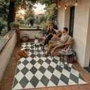 PureCozy Outdoor Patio Rug 5x7 Black/White Checkered Area Rug Linen-Look Washable Indoor Outdoor Living Room Carpet Farmhouse Neutral Non Slip Stain Resistant Rugs for Balcony Porch Garden