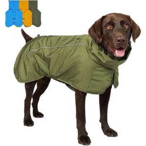 Tuff Pupper Waterproof Dog Raincoat | Full-Body Windproof Rain Jacket for Dogs | Reflective Strips | Breathable Mesh Lining | Adjustable Fit | Leash Port (Olive, XL) (60-80 lbs)
