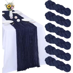 6 Pack Navy Blue Cheesecloth Table Runner 10FT Boho Gauze Fabric Blue Cheese Cloth 35 x 120 Inch Rustic Sheer Table Runner for Wedding Decor Baby Shower Party Decoration