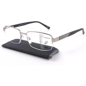 Missfive Men Premium Multifocus Reading Glasses Blue Light Blocking, Progressive Metal Frame With No Broken Spring Hinge Multifocal Readers Computer Eyewear,Workspace For Near Range, Silver, 3.0x