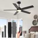 Modern 52 Inch Ceiling Fans with Lights and Remote for Bedroom Living Room Kitchen Home Office Indoor/Outdoor, 18W 3CCT Dual Color 5 Blades 6 Speed Reversible Quiet DC Motor, Black/Wood Grain