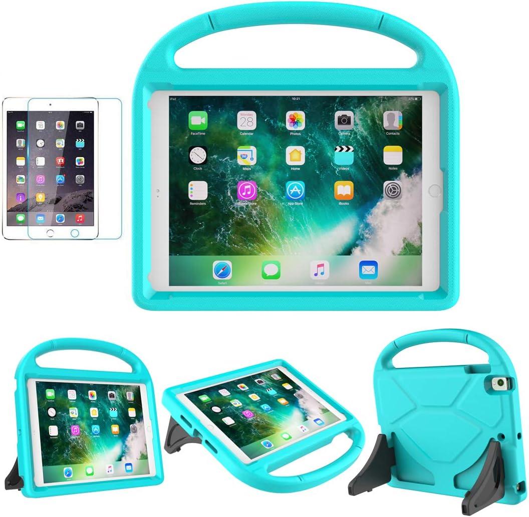 SUPLIK Kids Case for iPad 5th/6th Generation (9.7-inch, 2017/2018), iPad Air 2 Case with Screen Protector, iPad Pro 9.7 Durable Shockproof Protective Cover with Handle Stand for Kids, Cyan