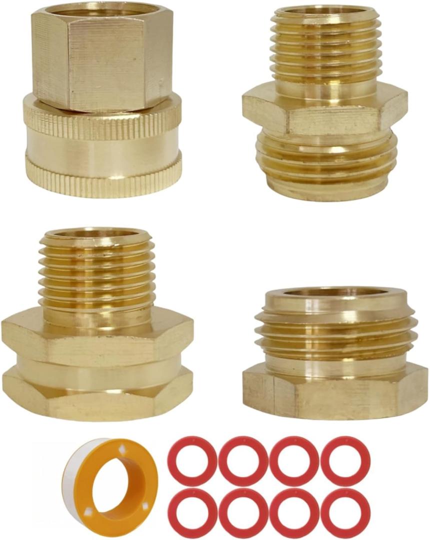 4 PCS Commonly Used Brass Garden Hose Connectors Set, 1/2" NPT To Garden Hose Adapter, 3/4" GHT To 1/2" NPT, Garden Hose To Shower Adapter, Female To Female Hose Adapter, GHT to NPT Adapter