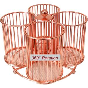 Rotating Pencil Holder, Rose Gold Wire Pen Holder , Spinning 4 Cup caddy Desk Organizer , Strong Metal Pen Organizer for School Stationary Home Office ( Rose Gold )