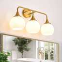 Modern Gold Bathroom Vanity Lights 3-Light Bathroom Light Fixtures Over Mirror with Milk White Glass Shade Modern Wall Sconce Lighting Bath Vanity Lights (Exclude E26 Bulb)