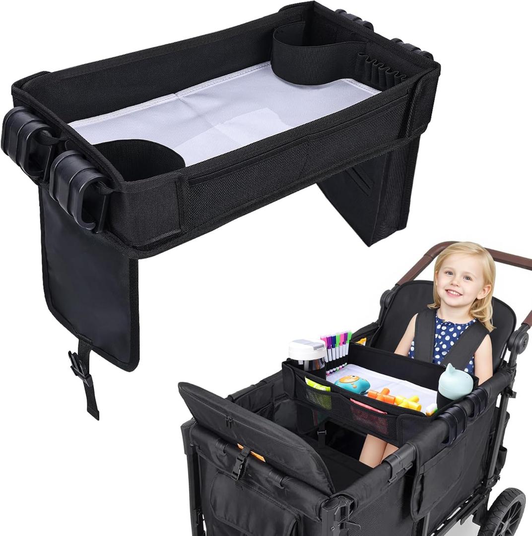 COOLBEBE Stroller Snack Tray for Wonderfold Wagon, Upgraded Foldable Kids Snacks & Activities with Drawing Tray, Universal Wonderfold Wagon W2 Accessories with Cup Holder & Mesh Pockets (W2 Series)