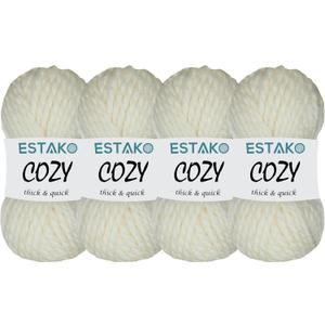 Estako Cozy Thick & Quick Yarn (4 Skeins Pack) 20% Wool 80% Acrylic Soft Super Bulky Weight #6 Knitting and Crocheting Yarn (4 x 3.52 Oz) / (4 x 65 Yrds) (50299-Cream)