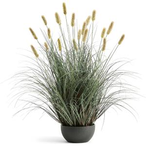 FloraFairy 3ft Onion Grass, Extra Lush Artificial Plant and Greenery, Fake Floor Plants Indoor Outdoor, Potted Faux Green Bristlegrass with Yellow Spikes, Horsetail Reed Grass, House Decorative