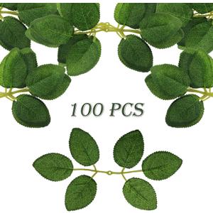 100 Pcs Artificial Flowers Green Leaf Bulk Faux Greenery Silk Fake Rose Leaves Bouquet Garland Wreath Floral Arrangement Supplie DIY Craft (6 Medium-Leaf Green)