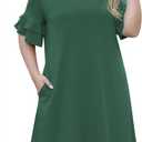 Nemidor Plus Size Casual Dresses for Curvy Women Summer Ruffle Sleeve T-Shirt Swing Mini Dress with Pocket 14-26 (Green)